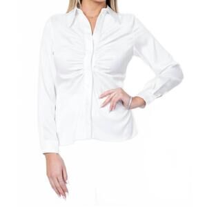 NEW POSH pleated front button down shirt in off white